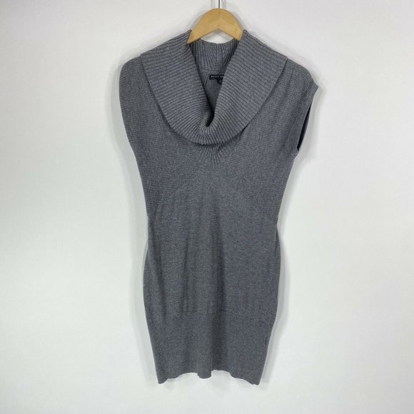 Banana Republic XS Dress Sweater Mini Tunic Cowl Neck Gray Stretch Short Sleeve - Picture 2 of 7